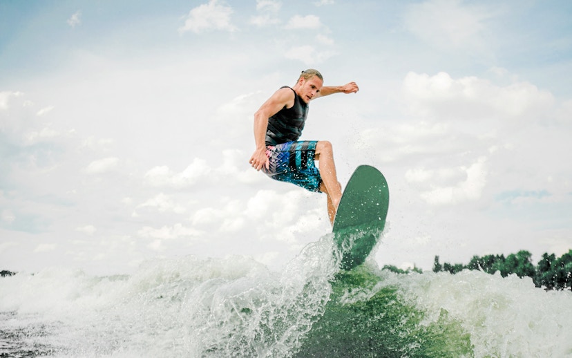 Wakeboarding on waves in Dubai.