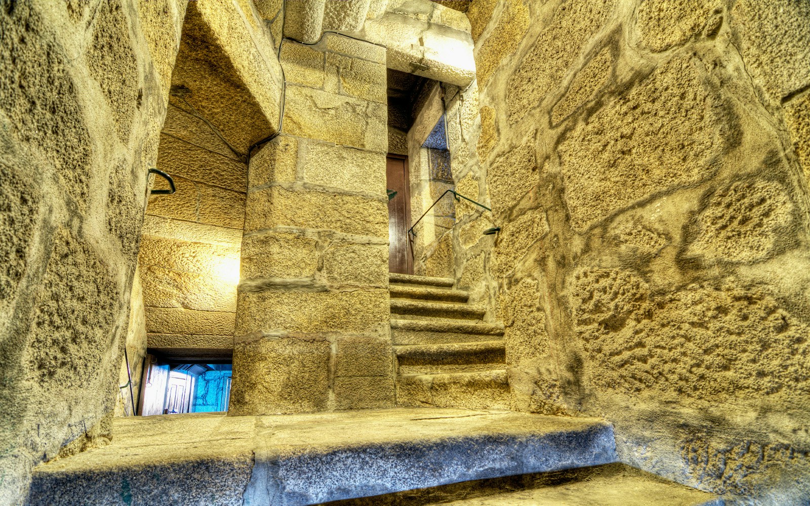 Stone staircase inside Clerigos Tower, Porto, Portugal.