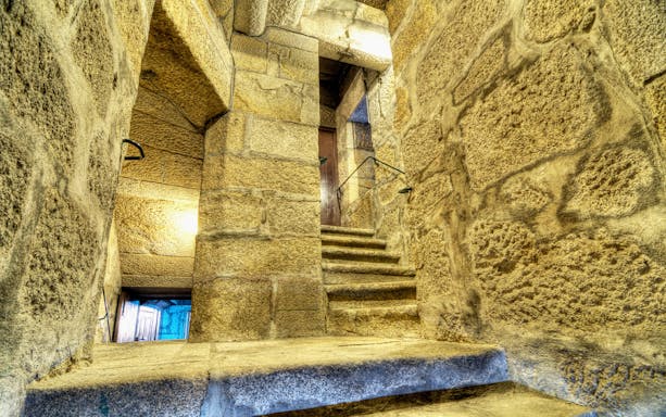 Stone staircase inside Clerigos Tower, Porto, Portugal.
