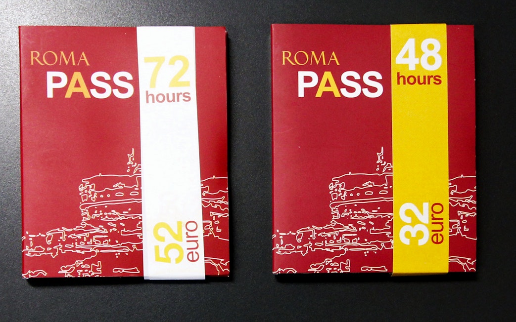 Roma Pass tickets for 72 and 48 hours, featuring prices in euros.