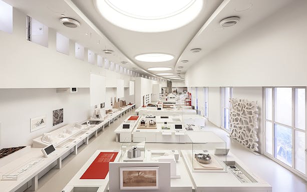 Exhibition hall with architectural models at City of Architecture & Heritage.