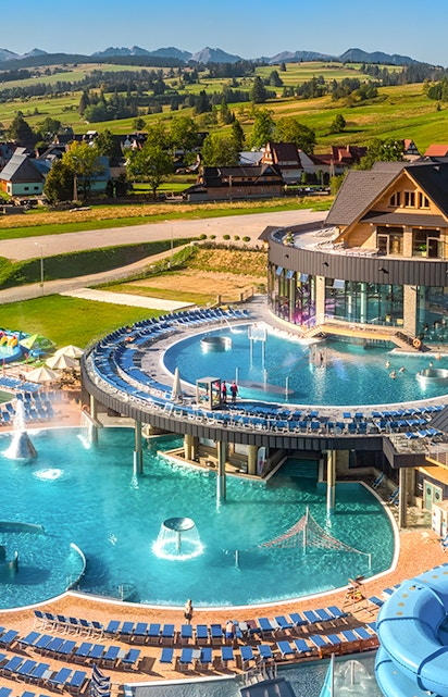 Zakopane Thermal Baths with outdoor pools and mountain views in Poland.