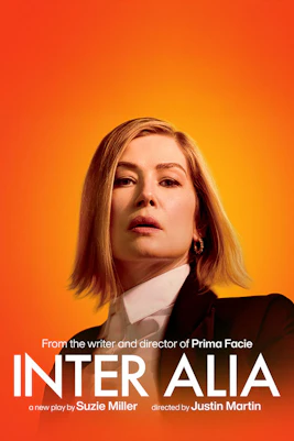 Inter Alia West End show poster featuring a person against an orange background.