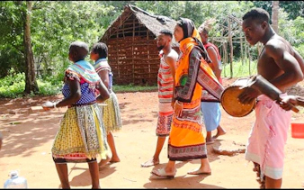 Duruma villagers performing traditional dance at Diani Beach demo village tour.