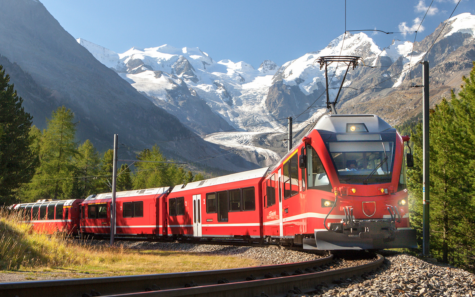 Bernina Express train, with modern and sleek exterior.