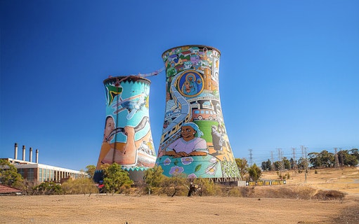 Soweto Towers with vibrant murals in Johannesburg, South Africa.