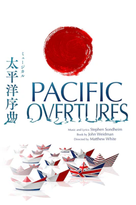 Stage performance of Pacific Overtures with actors in traditional Japanese costumes.