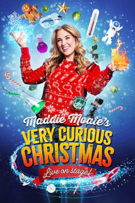Maddie's Curious Christmas tour with festive lights and decorations in a snowy cityscape.