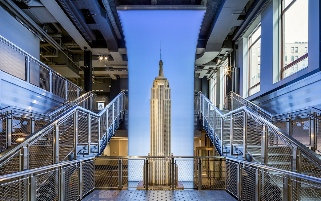 Empire State Building interior with view of observatory entrance in New York.