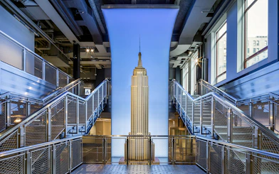 Empire State Building interior with view of observatory entrance in New York.