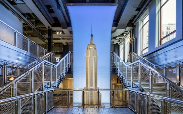 Empire State Building interior with view of observatory entrance in New York.