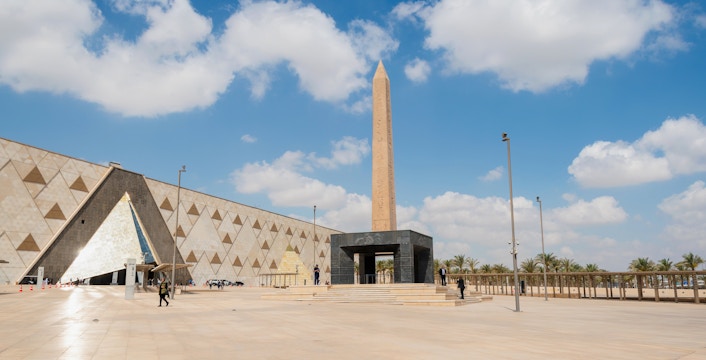Hanging Obelisk at the entrance of the Grand Egyptian Museum, Cairo.