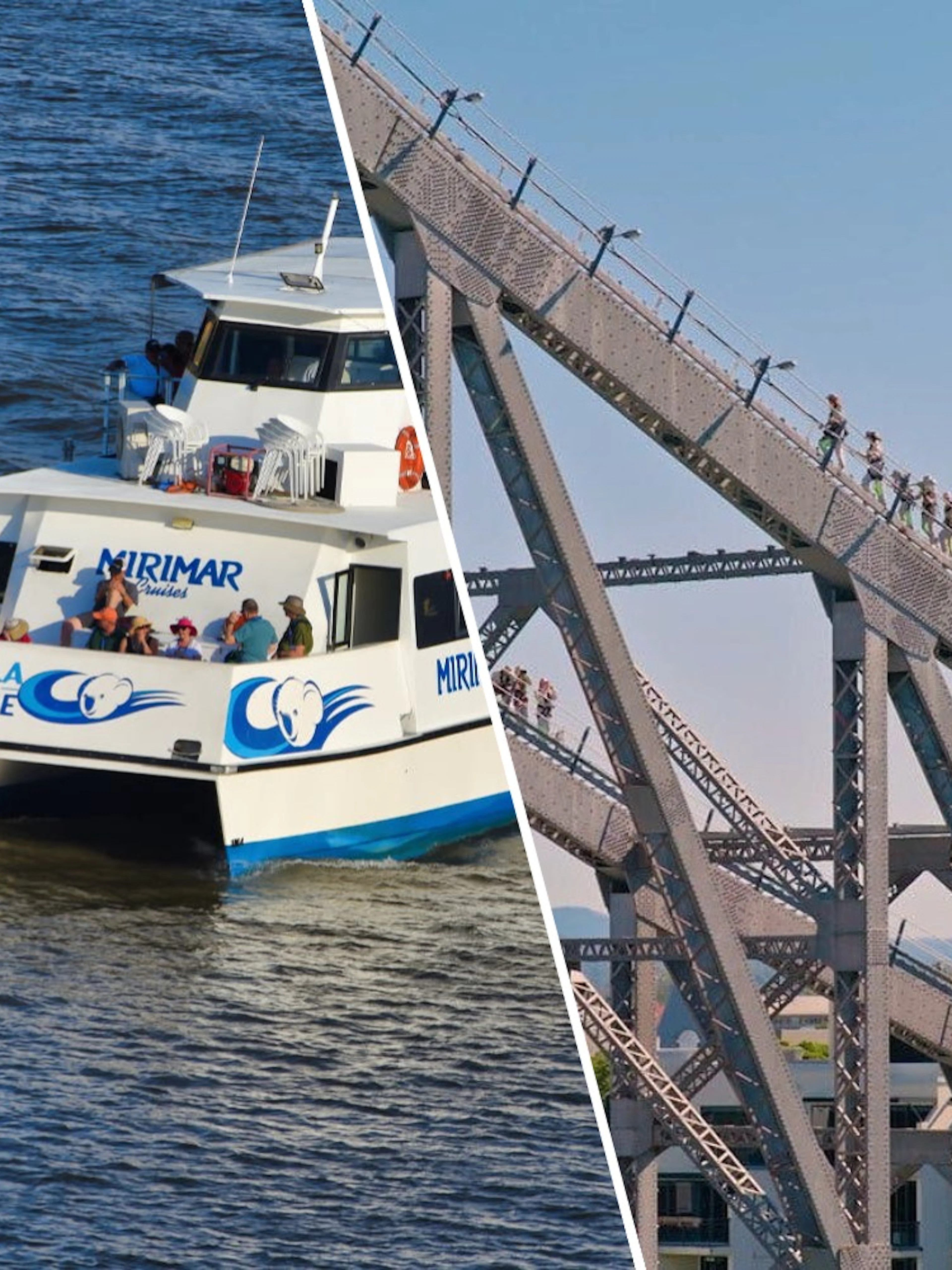Brisbane River cruise boat and climbers on Story Bridge.