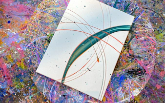 Abstract artwork with colorful splatters and lines at Motion Art Space, Singapore.