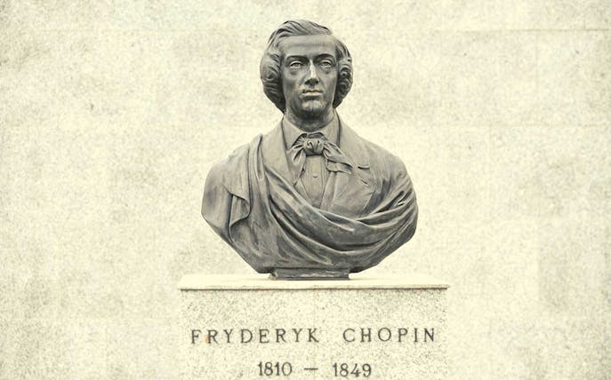 Bust of Fryderyk Chopin in Warsaw, Poland, featured on a day tour of Masovian Country.