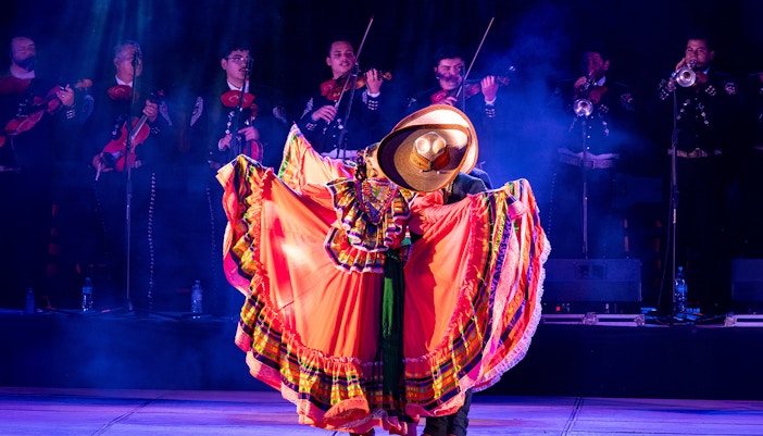 Ballet Folklórico dancers performing traditional Mexican dance in vibrant costumes, Mexico City.