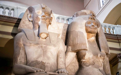 Restored statues on display at the Grand Egyptian Museum, Egypt.