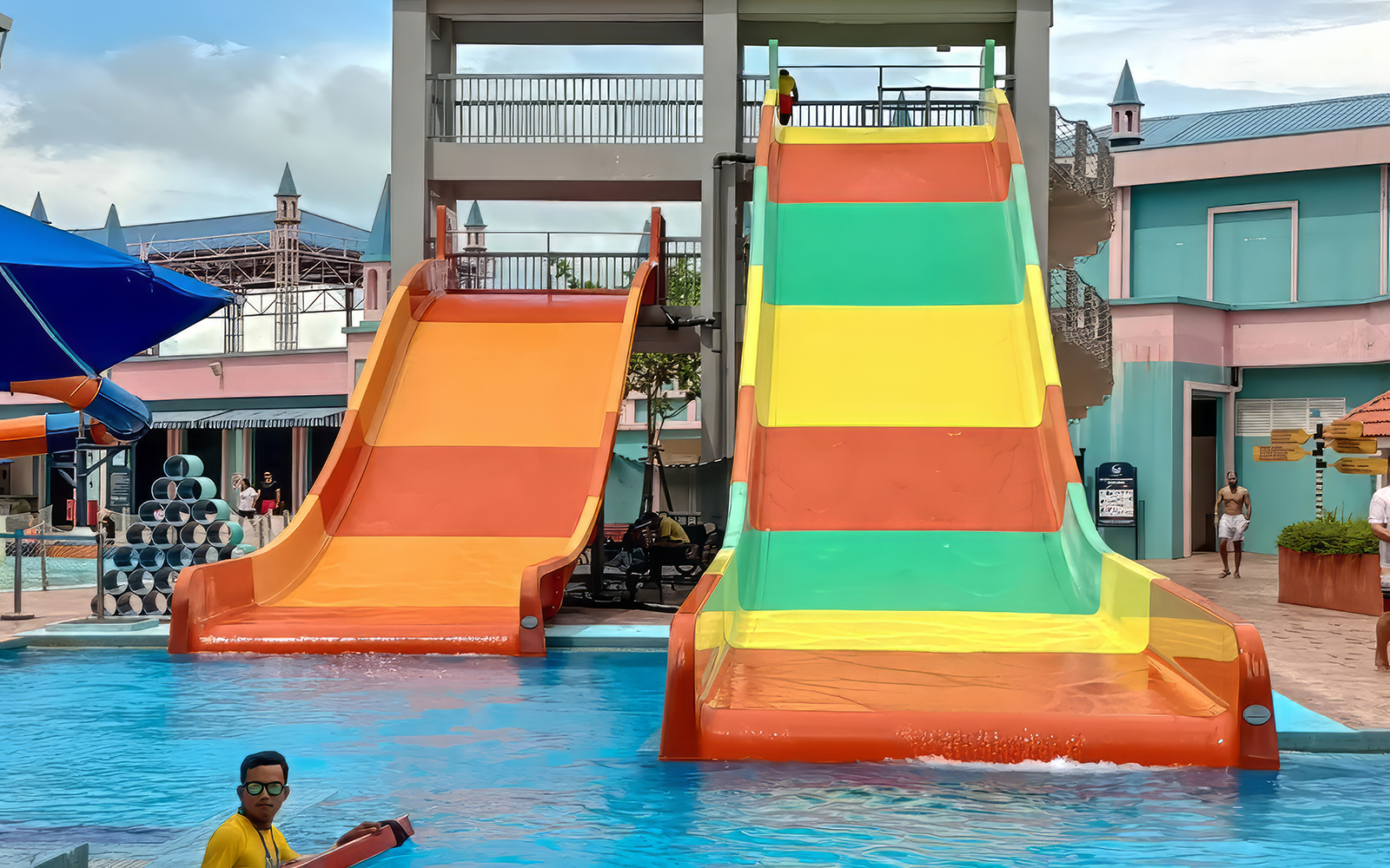 Colorful water slides at Splash Out Langkawi Water Theme Park, Malaysia.