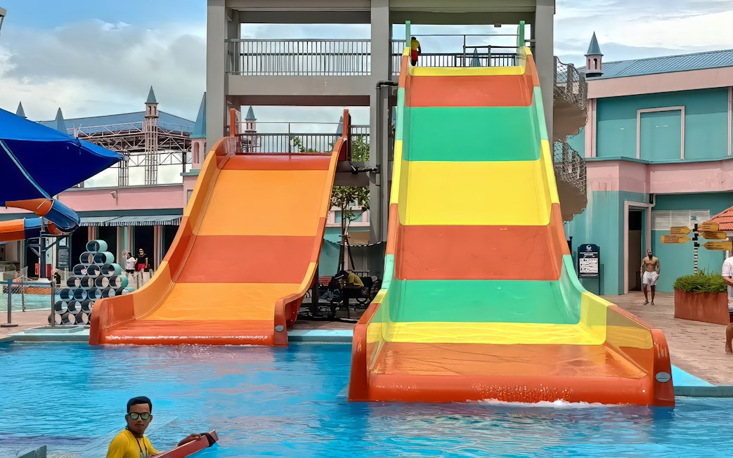 Colorful water slides at Splash Out Langkawi Water Theme Park, Malaysia.
