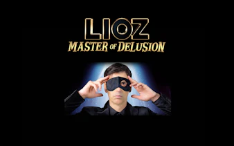 Lioz - Master of Delusion promotional image with performer holding a mask.