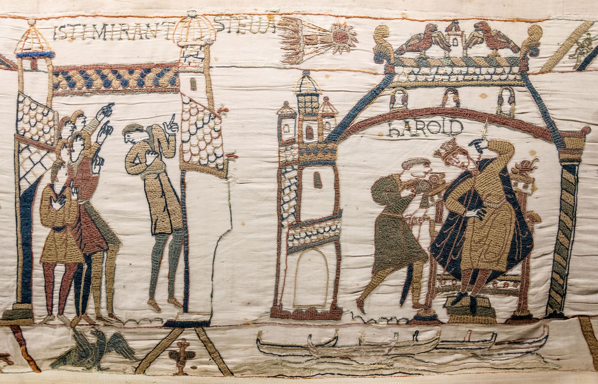 Bayeux Tapestry depicting historical scenes in Bayeux, France.