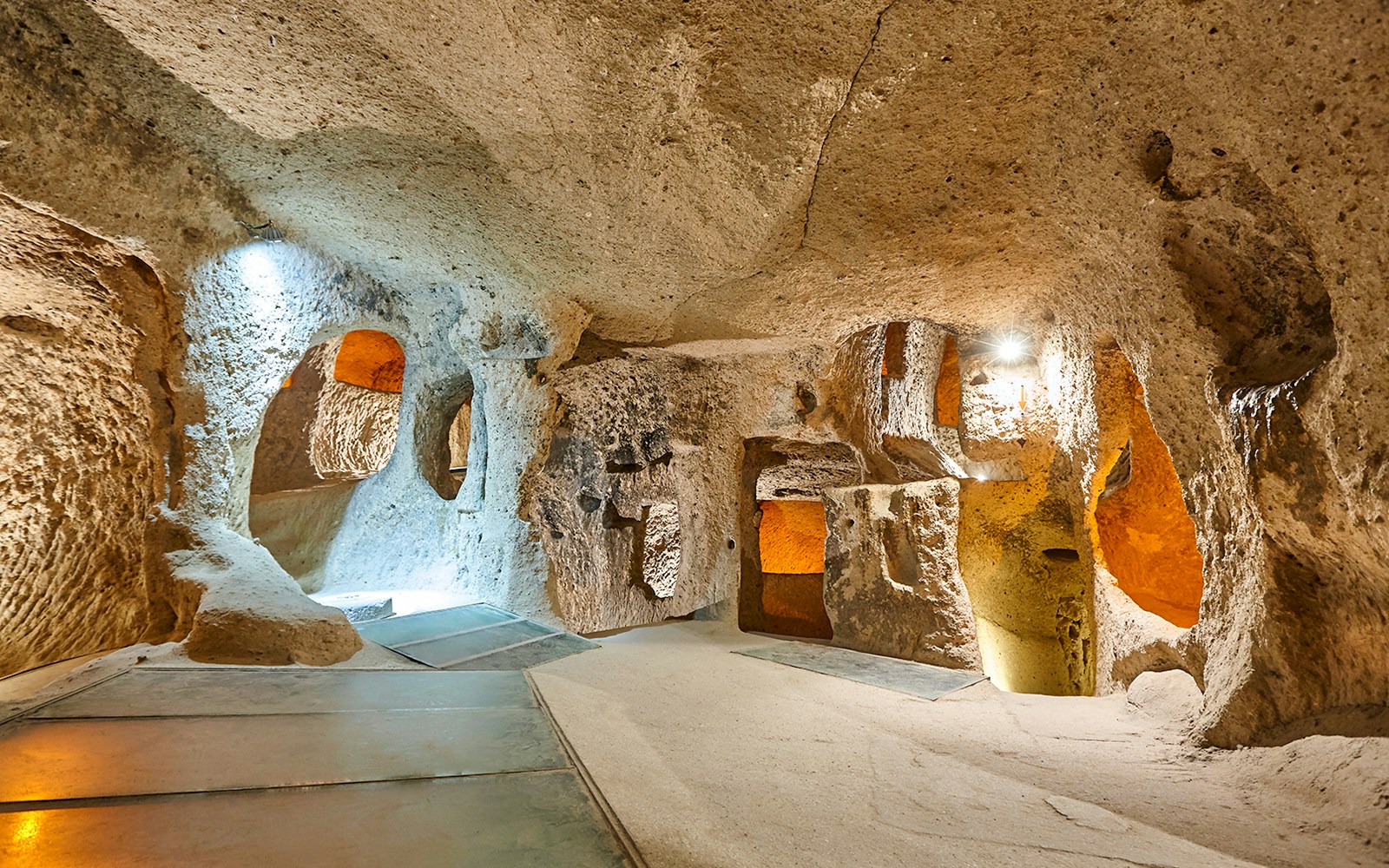 Maze of caves inside Derinkuyu Underground City, Cappadocia, Turkey.