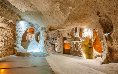 Maze of caves inside Derinkuyu Underground City, Cappadocia, Turkey.