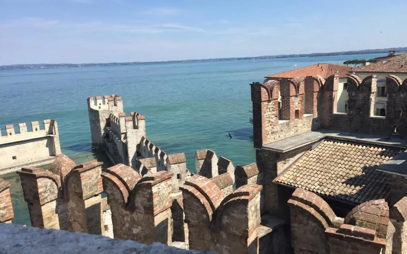 Scaliger Castle overlooking Lake Garda in Sirmione, Italy.