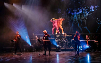 Musicians and dancers performing at Vivaldianno The SHOW in Theatre Hybernia, Prague.