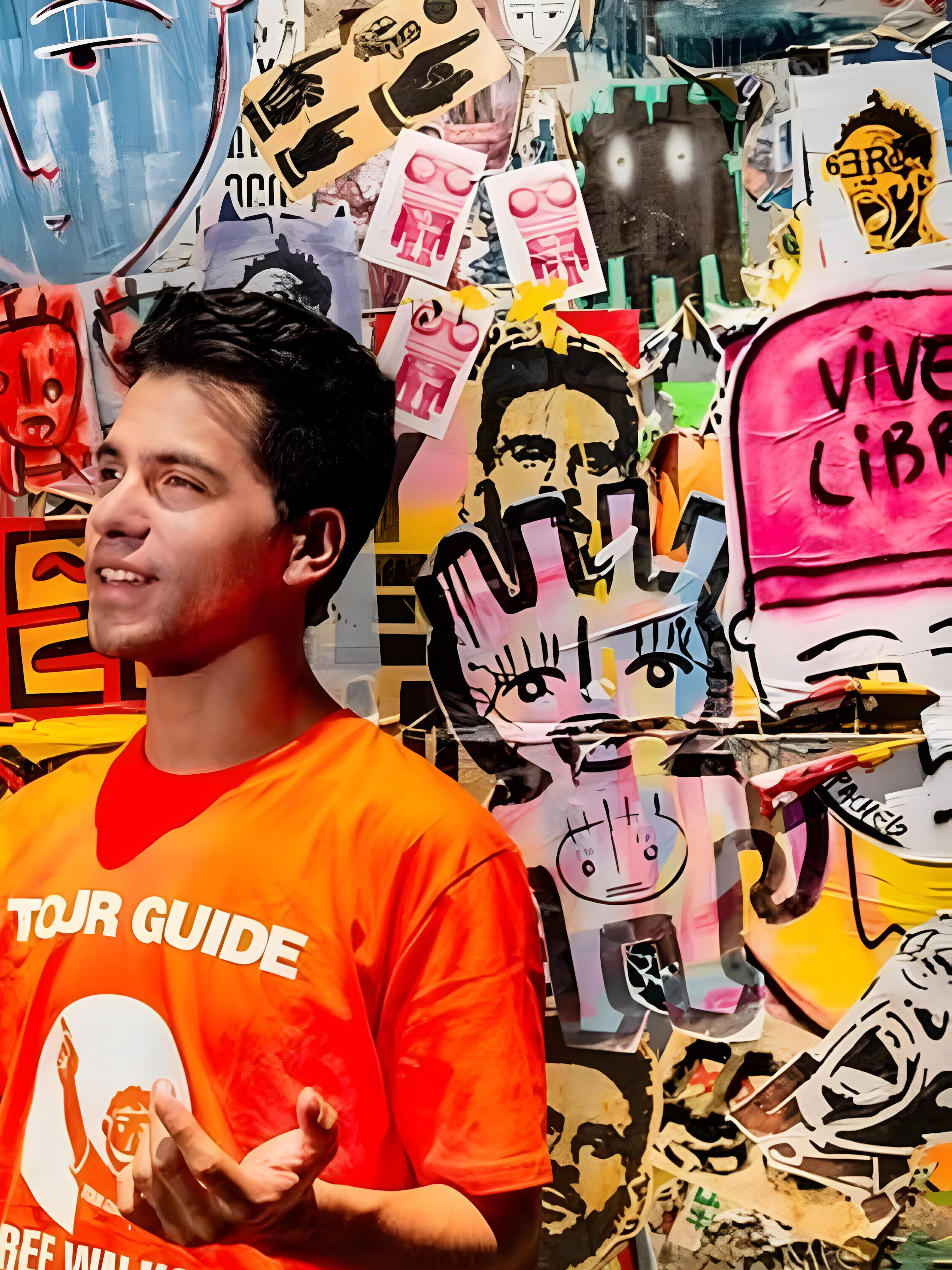 Tour guide explaining vibrant graffiti art in Buenos Aires.