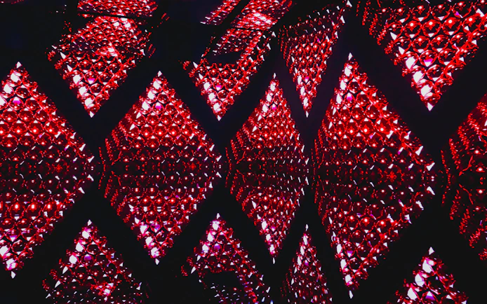 Red geometric light display at MIRACLEWORLD Osaka.