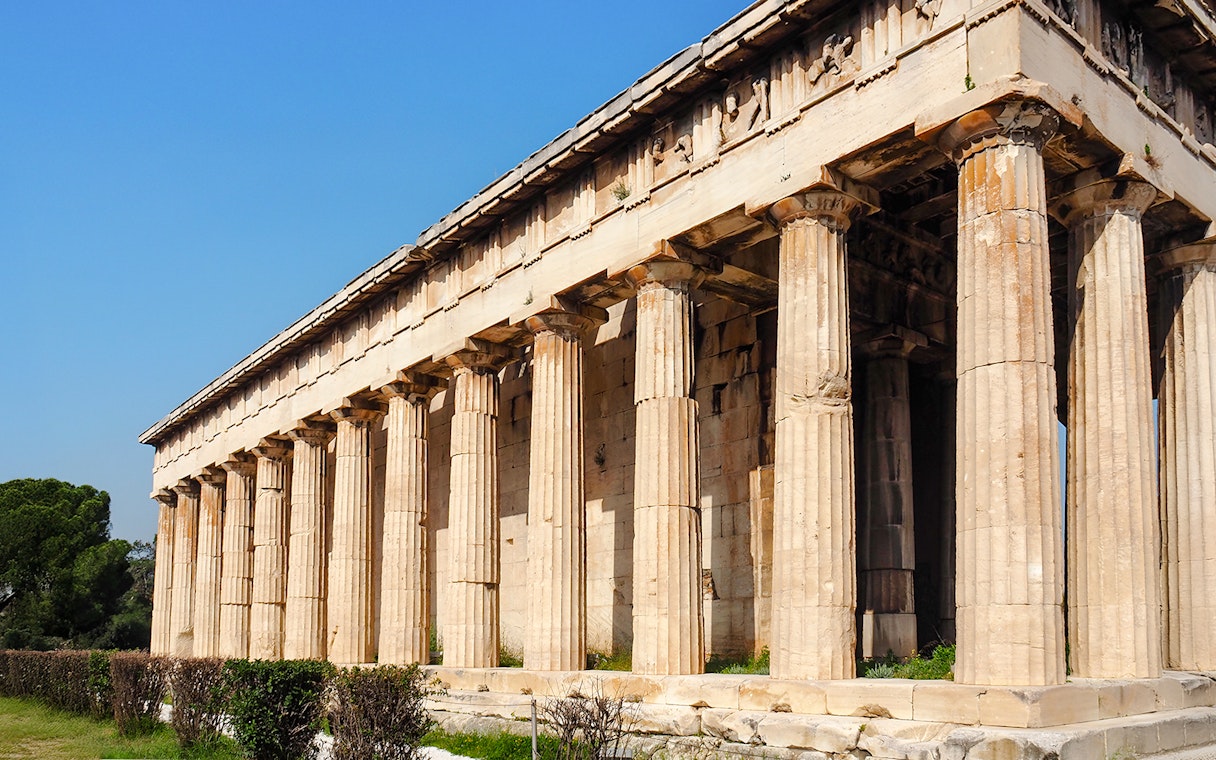 Temple of Hephaestus with Doric columns, Ancient Agora, Athens, Greece.
