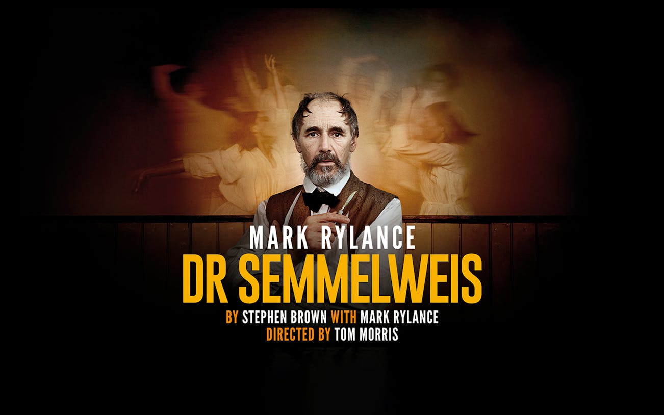 Mark Rylance in Dr Semmelweis play with blurred figures in background