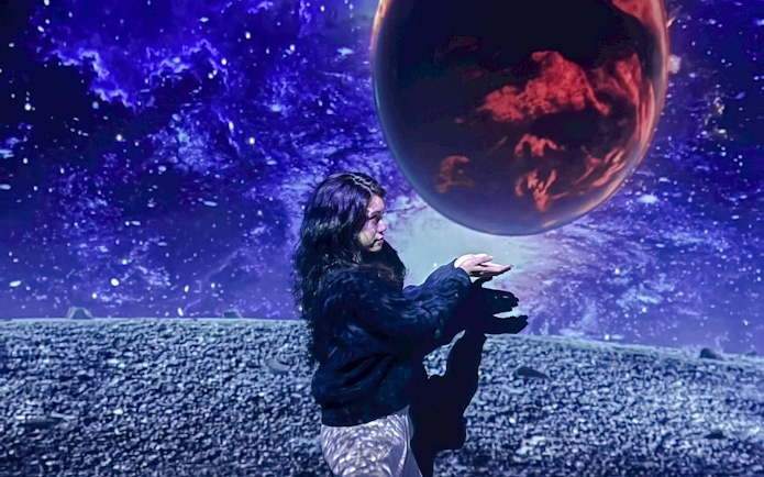 Interactive space-themed display at MIRACLEWORLD Osaka.