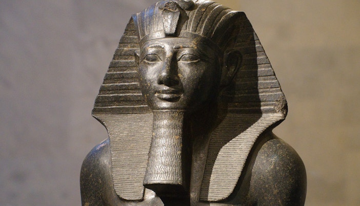 Ancient Egyptian Pharaoh statue at the Egyptian Museum, Cairo.