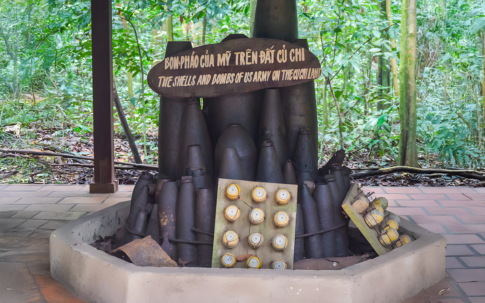 US army shells and bombs display at Cu Chi tunnel, Vietnam.