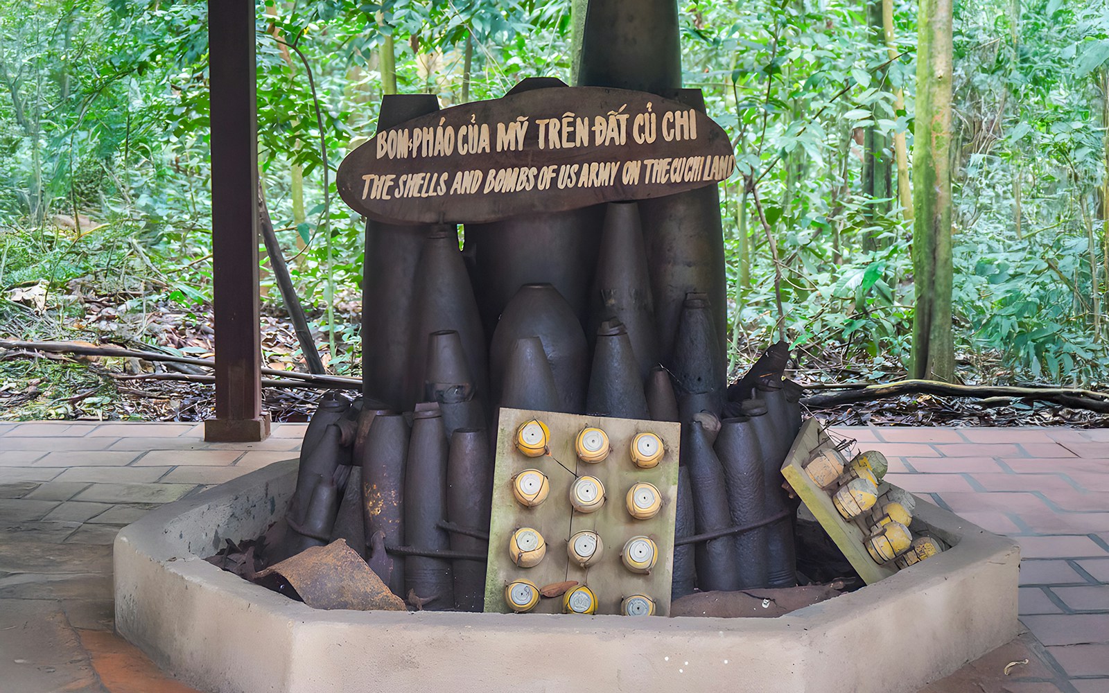 US army shells and bombs display at Cu Chi tunnel, Vietnam.