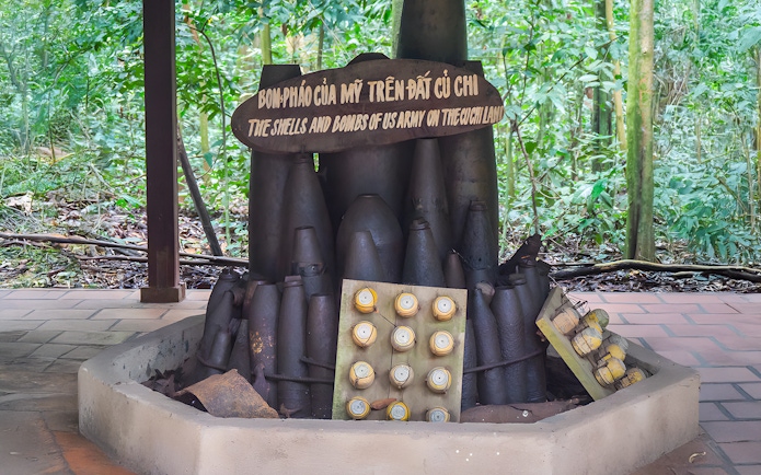 US army shells and bombs display at Cu Chi tunnel, Vietnam.