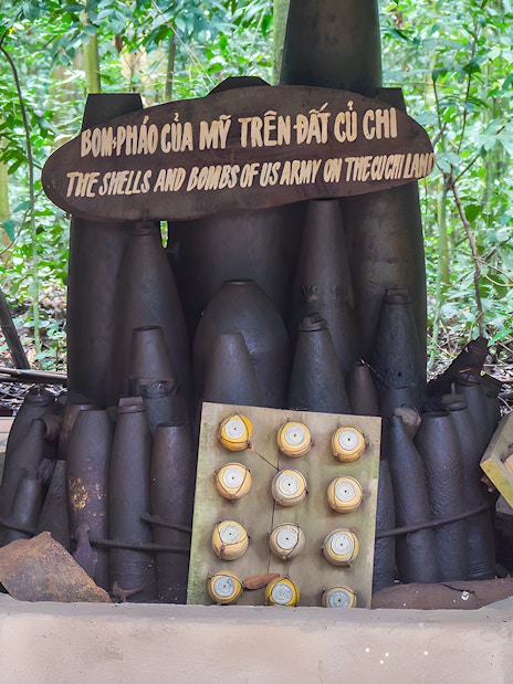 US army shells and bombs display at Cu Chi tunnel, Vietnam.