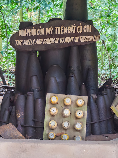 US army shells and bombs display at Cu Chi tunnel, Vietnam.
