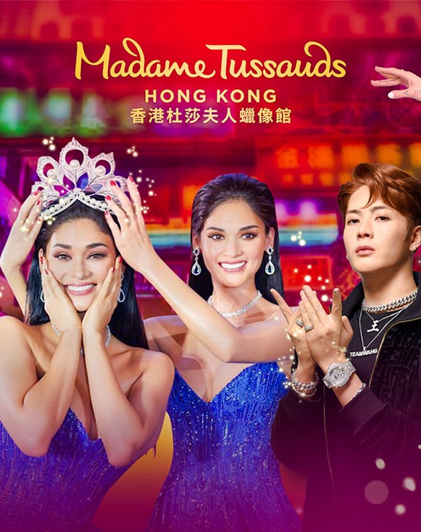 Madame Tussauds Hong Kong wax figures in vibrant setting.