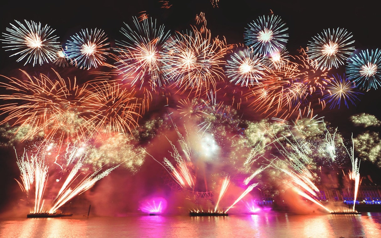 New Year's Eve fireworks display over the River Thames in London.