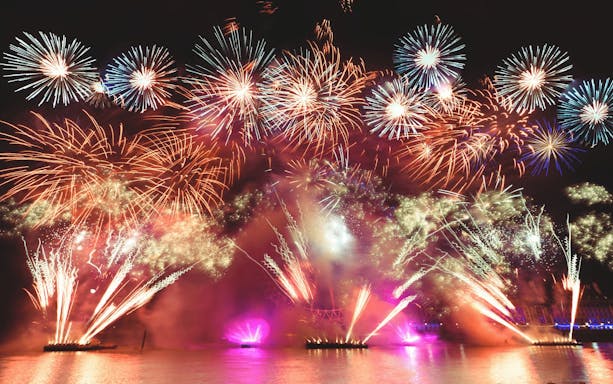 New Year's Eve fireworks display over the River Thames in London.