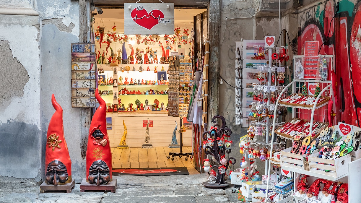 Typical Neapolitan gift shop and Christmas gadgets in Prague