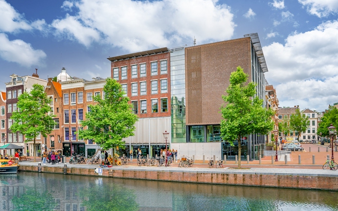 Tourists lining up outside the Anne Frank House in Amsterdam.