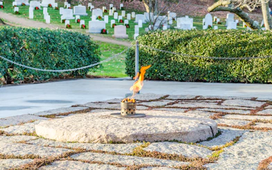 Eternal flame at President J.F. Kennedy's grave site, Arlington National Cemetery, Washington DC.