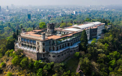 Aerial view of Chapultepec Castle on a hill in Chapultepec Park, Mexico City.