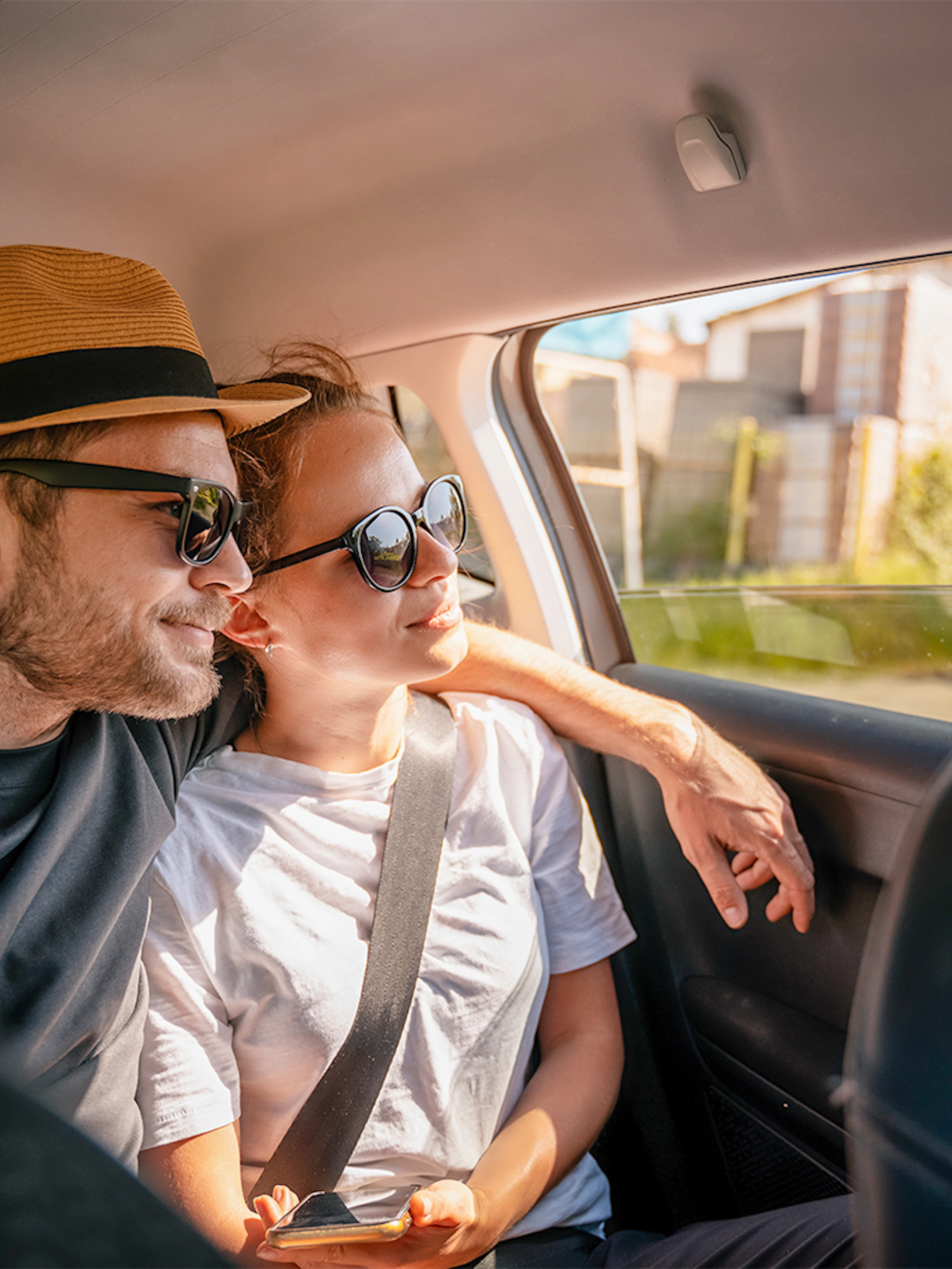 Couple enjoying private car transfer from Marrakech Airport RAK.