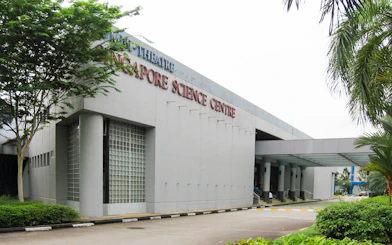 Singapore Science Centre entrance with surrounding greenery.