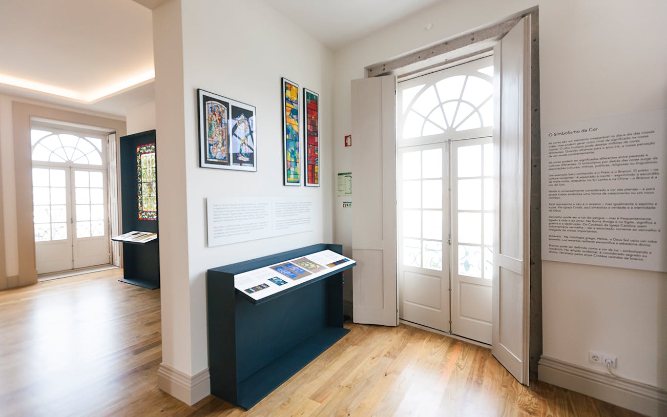 Stained glass exhibits at Museu do Vitral in Porto, Portugal.